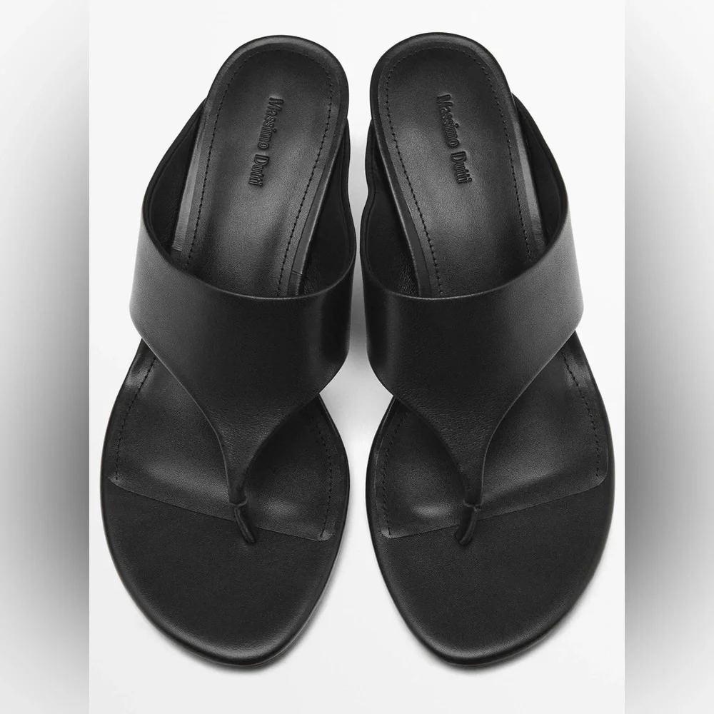NWT. Massimo Dutti Black Leather High-Heel Sandals. Size 6. - Picture 4 of 8
